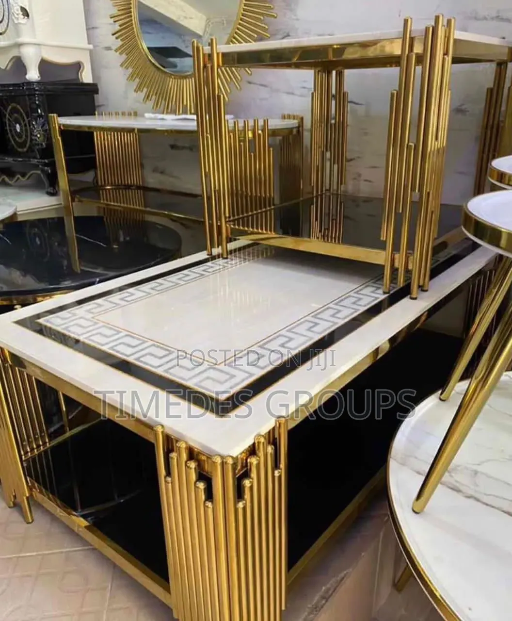 Gold Base Mable Top Center Table