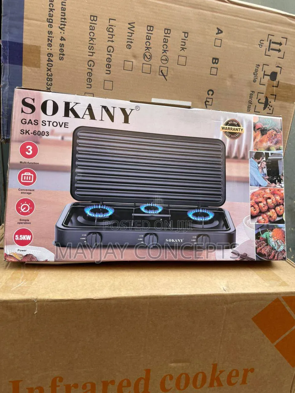 SOKANY SK-6003 3-Burner 5.5kW Gas Stove With Adjustable Flame Control