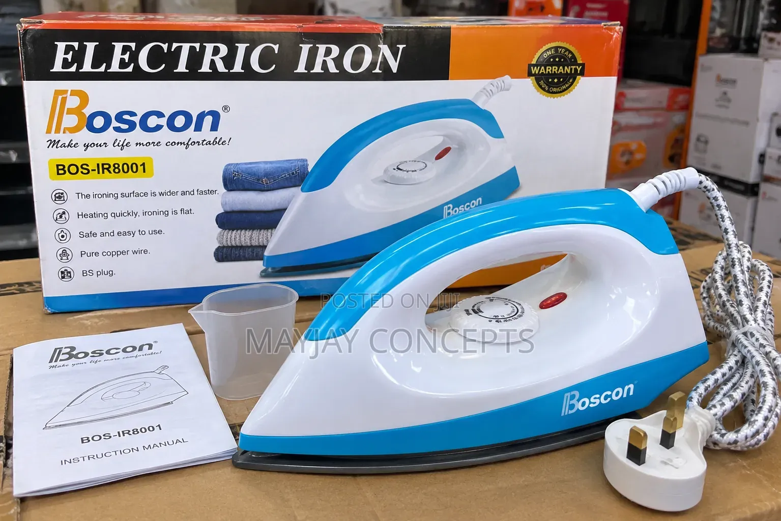 BOSCON 1000W Dry Electric Iron With Wide Soleplate & Fast Heat
