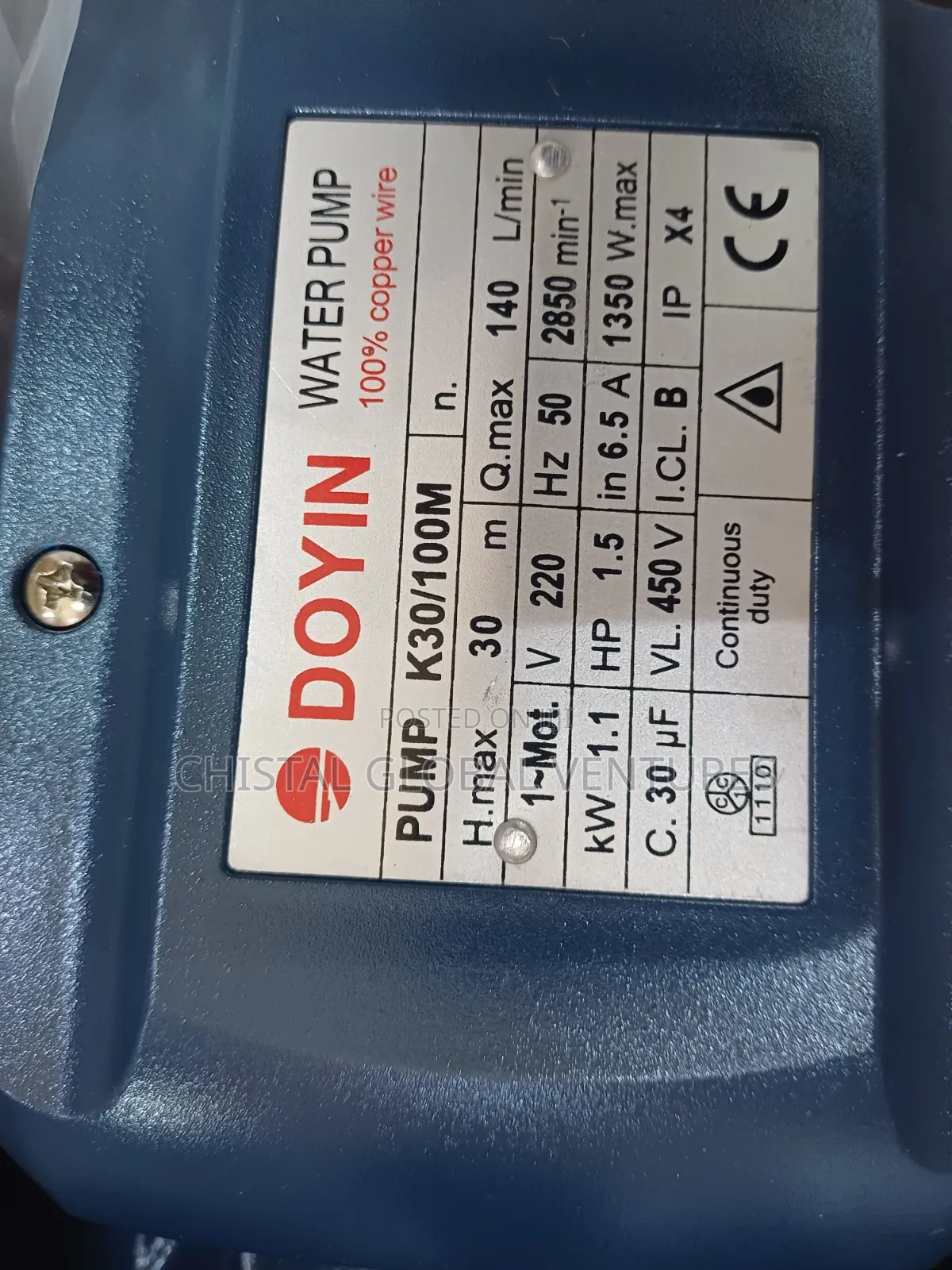 Doyin 1.5HP Surface Water Pump – Model K30/100m (100% Copper Coil)