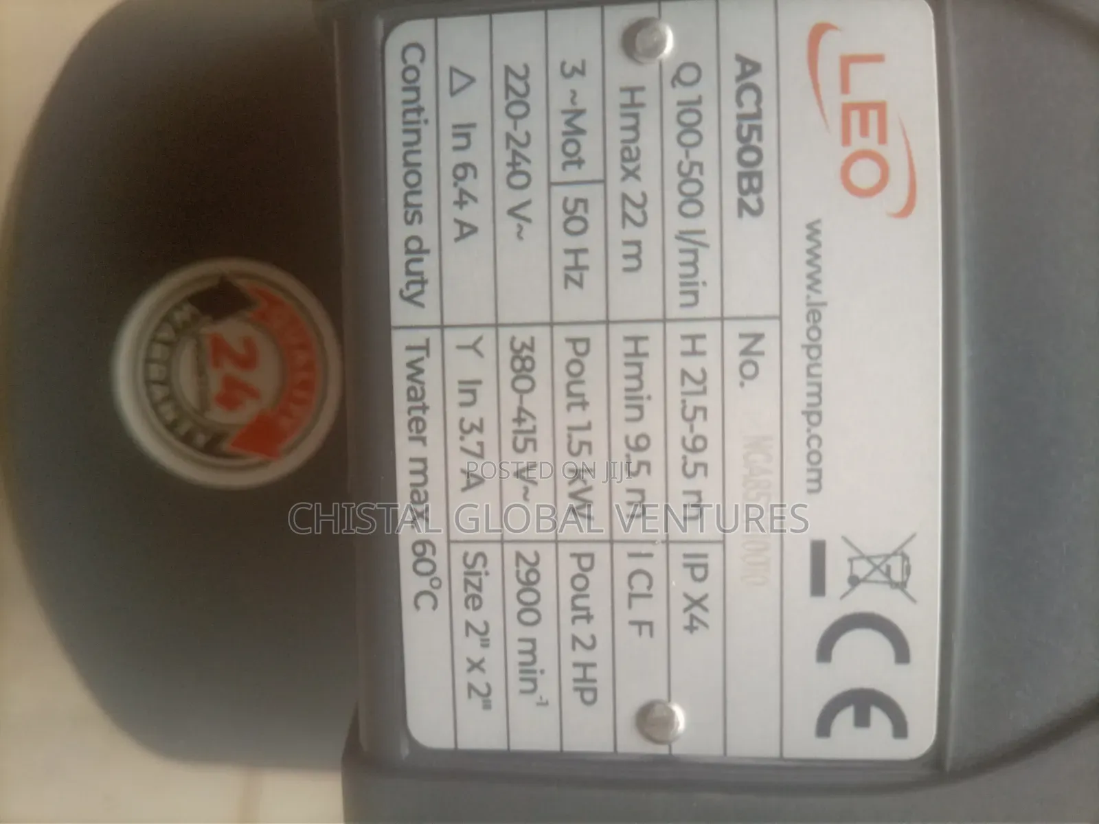 LEO 2HP 3-Phase Centrifugal Pump AC150B2 (500l/Min)