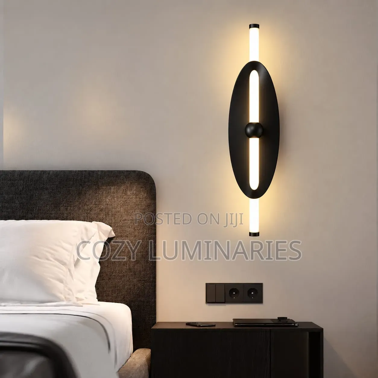 Modern LED Wall Light | Bedside Tube Sconce, Black & Gold |
