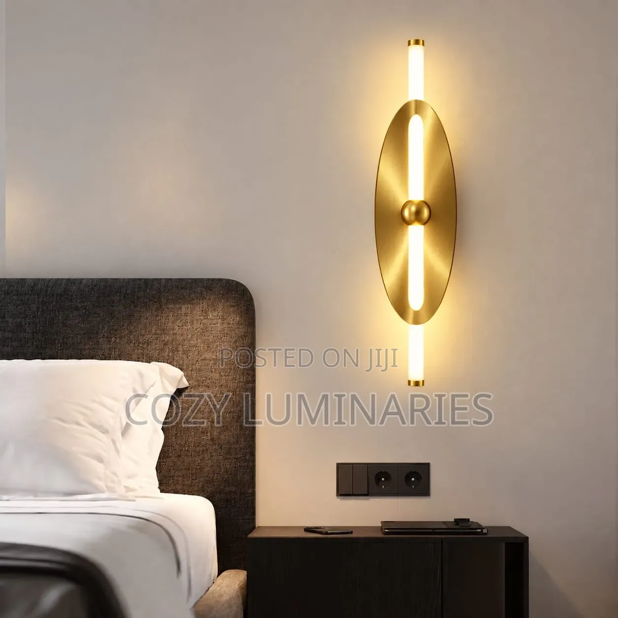 Modern LED Wall Light | Bedside Tube Sconce, Black & Gold |