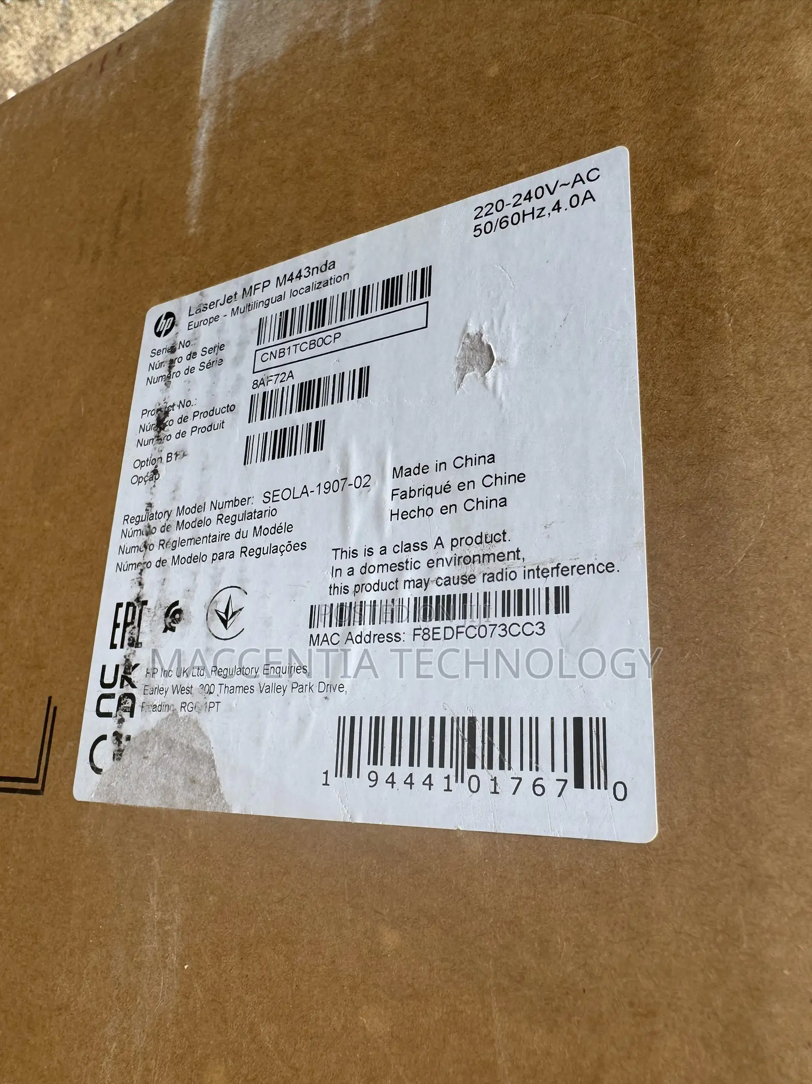 HP LaserJet MFP M443nda A3 Printer With Duplex & Network Printing