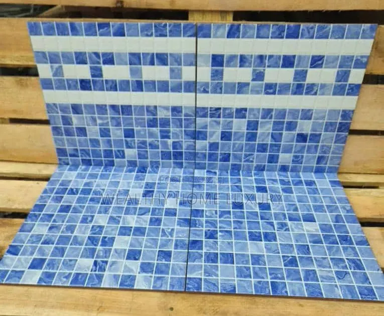33x33 Premium-Quality Blue Mix Ceramic Pool Tiles With Decor