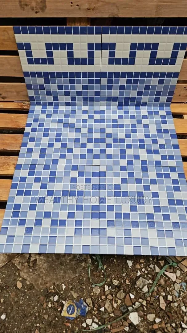 33x33 Premium-Quality Blue Mix Ceramic Pool Tiles With Decor