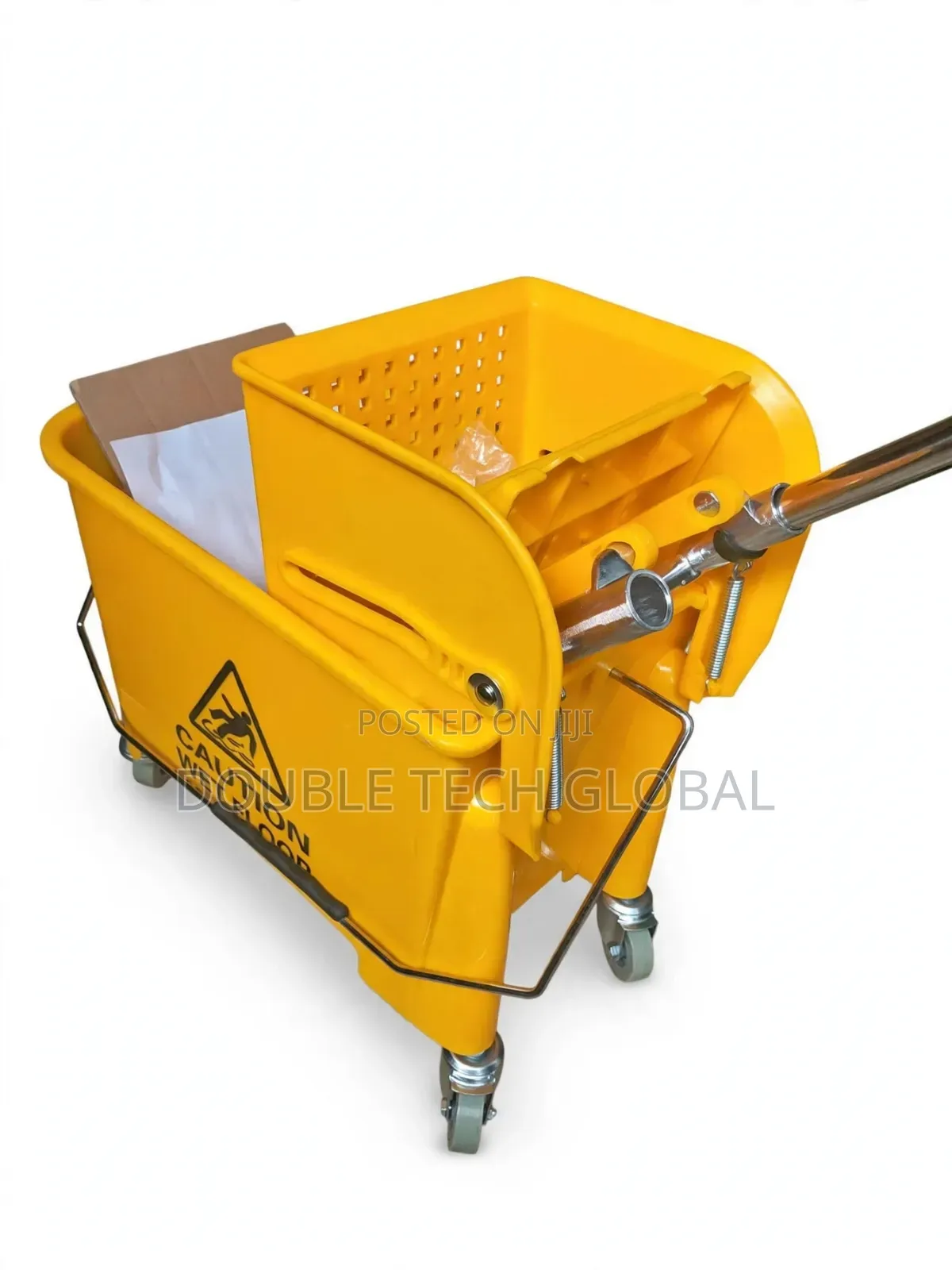 20L Industrial Mop Wringer Bucket - Caution Wet Floor - Yellow