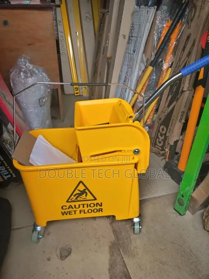 20L Industrial Mop Wringer Bucket - Caution Wet Floor - Yellow