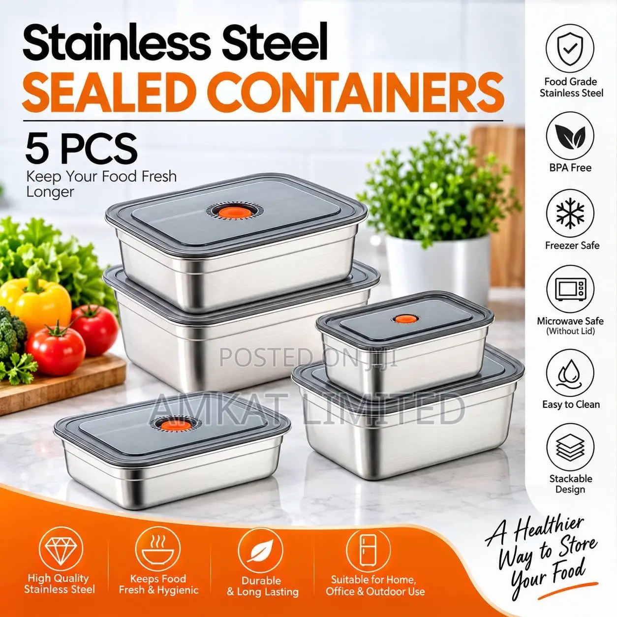 Stainless Steel Sealed Containers (5in1)