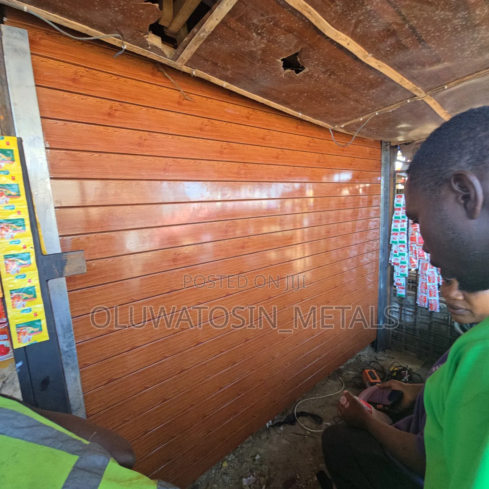 Automated Galvanized Roller Shutter Door – Premium Wood-Grain Finish