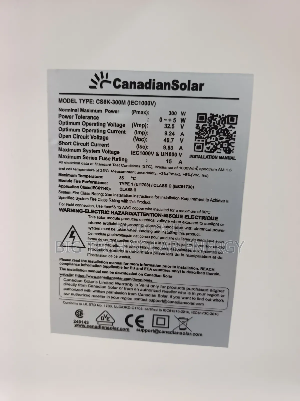 300watts Canadian Solar Panel 72cells