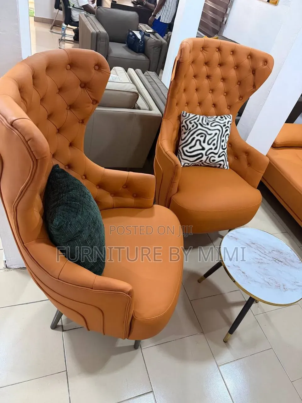 Luxury Italian Animal Skin Leather Wingback Accent Chairs .