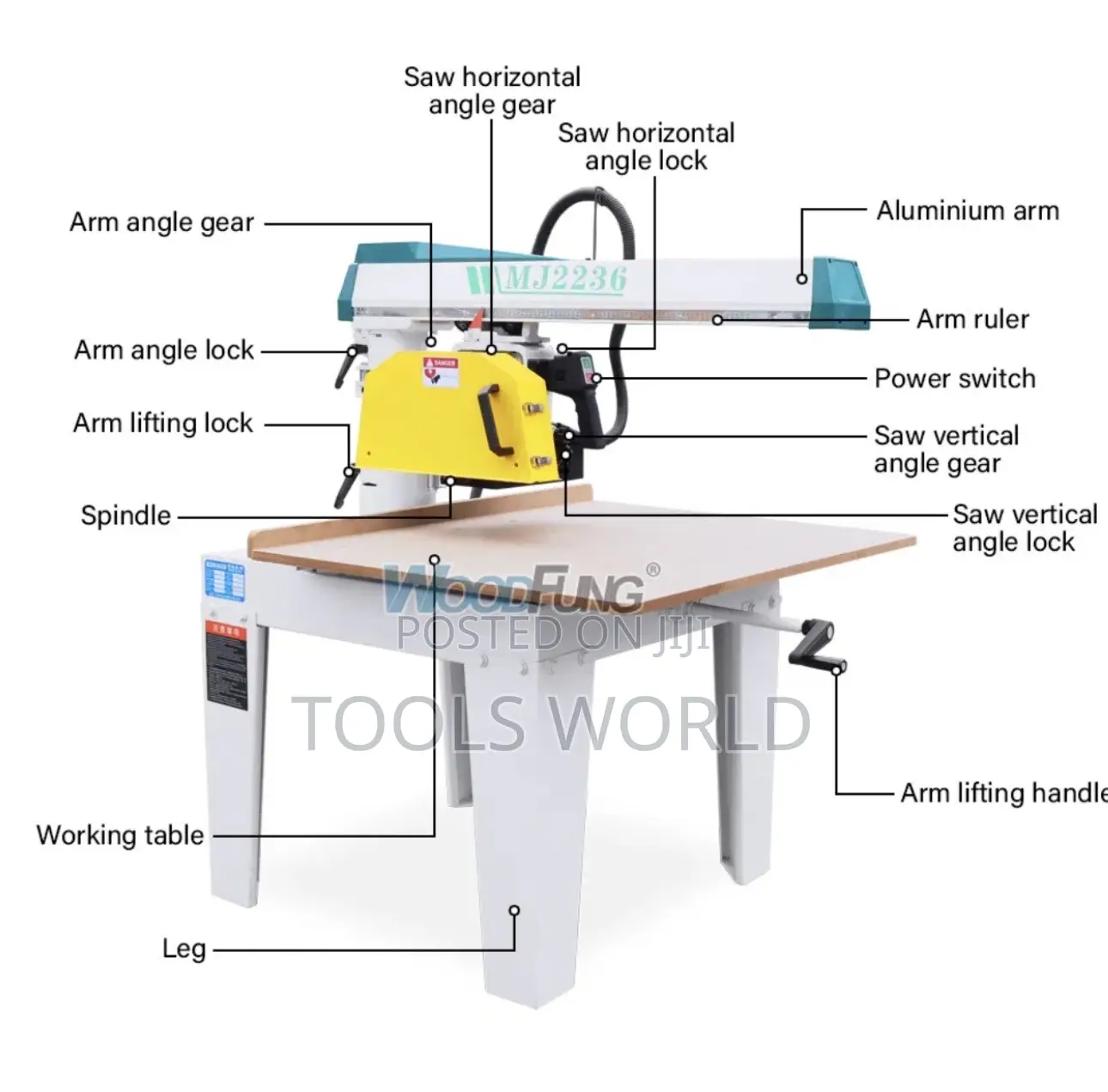 3KW MJ2238 Radial Arm Saw | 350mm | 120mm Cutting Capacity