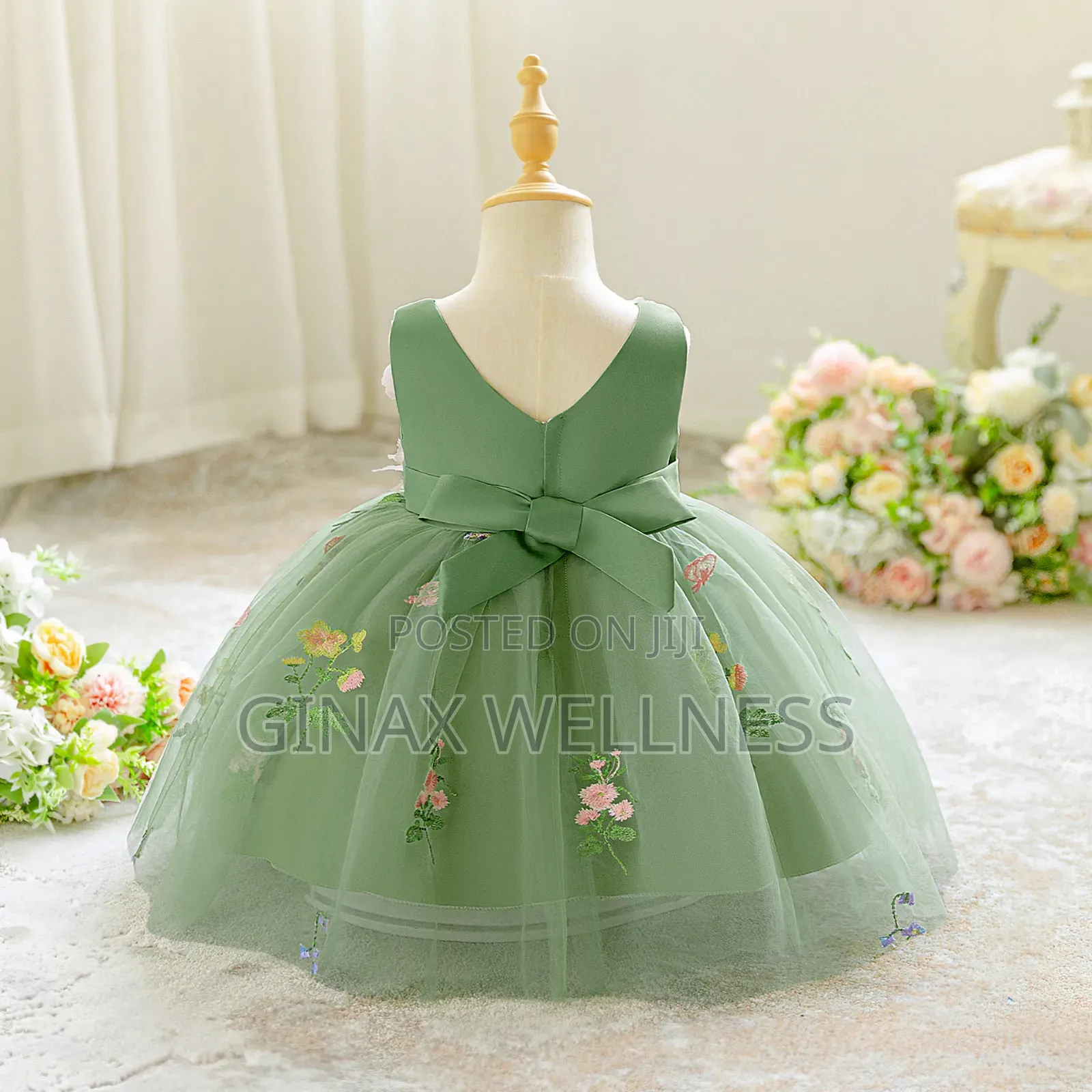 Girls 3D Floral Princess Party Dress With Embroidered Flowers (6-12m)