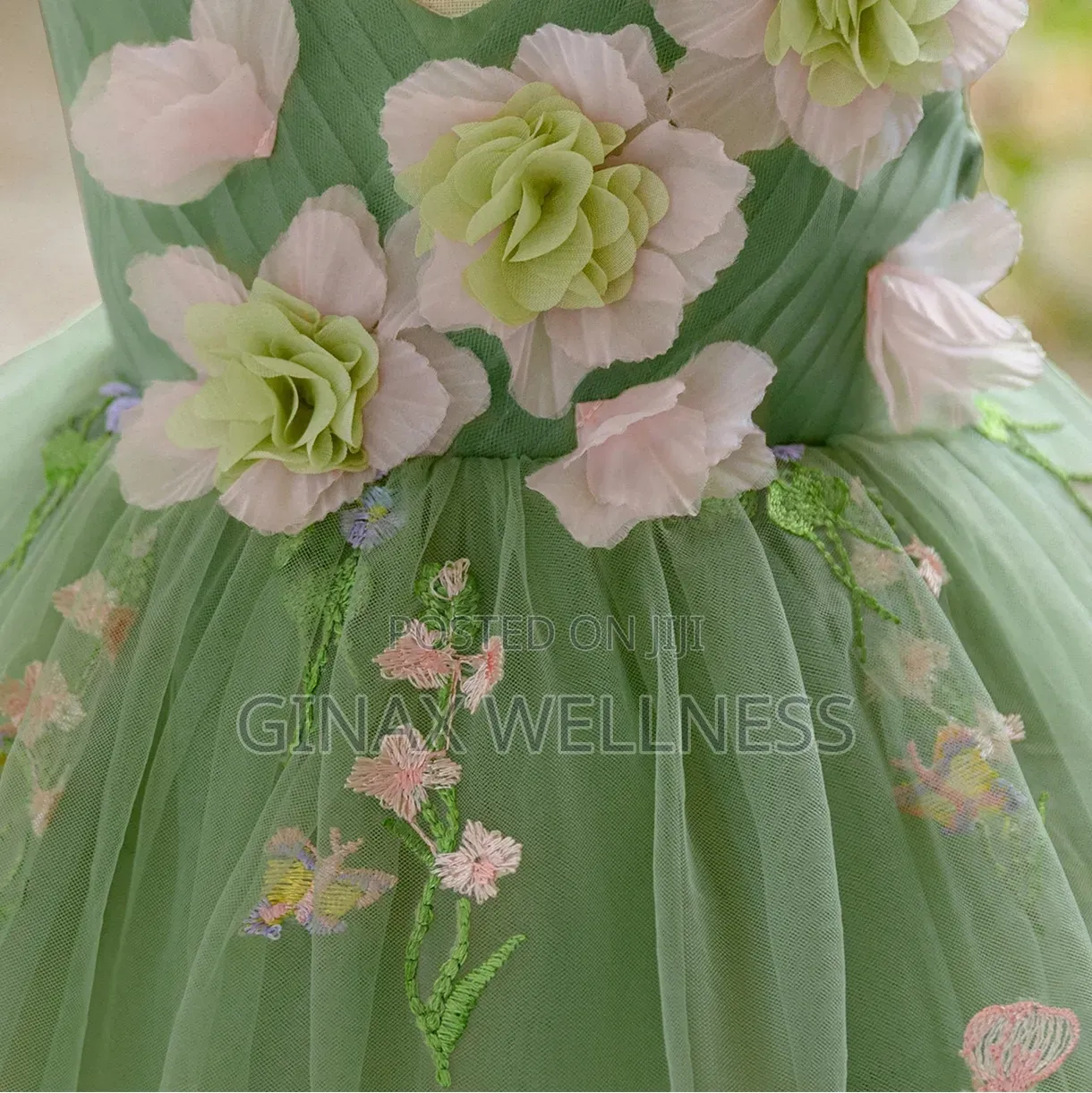 Girls 3D Floral Princess Party Dress With Embroidered Flowers (6-12m)