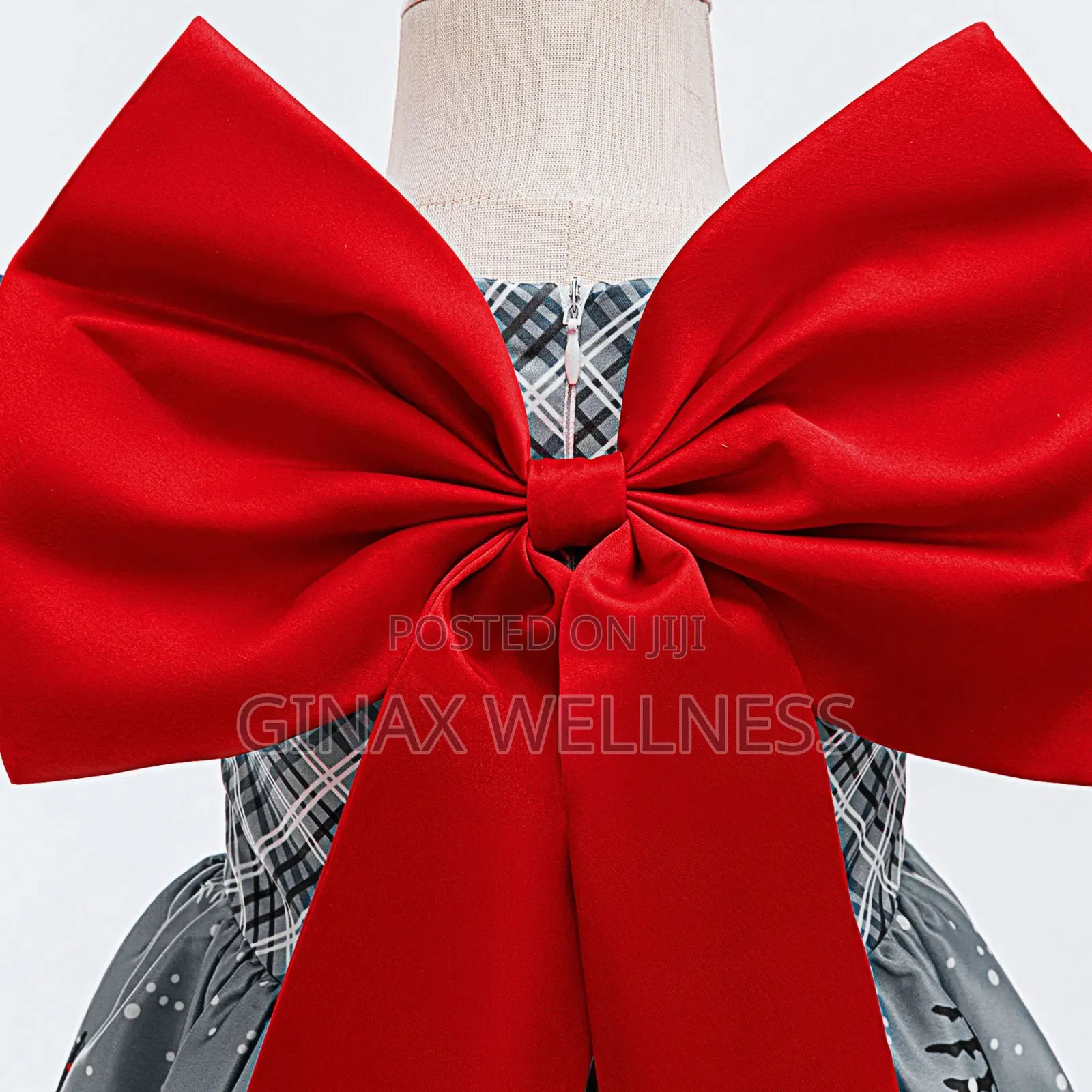 Baby Girls Christmas Dress With Reindeer Print and Big Red Bow (6-12m)