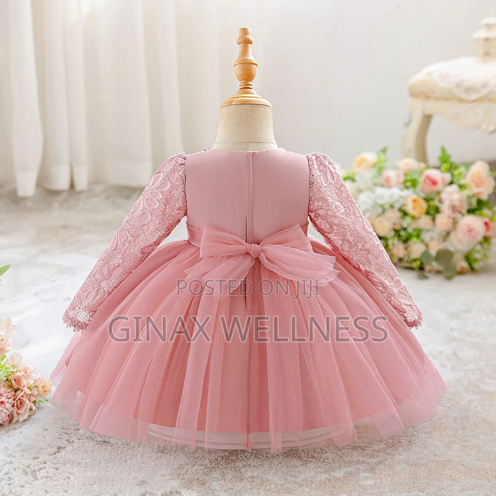 Baby Girls' Lace Dress With Long Sleeves and Tulle Skirt