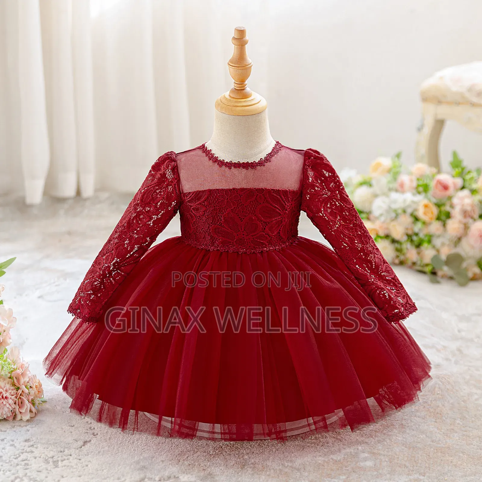 Baby Girls' Lace Dress With Long Sleeves and Tulle Skirt