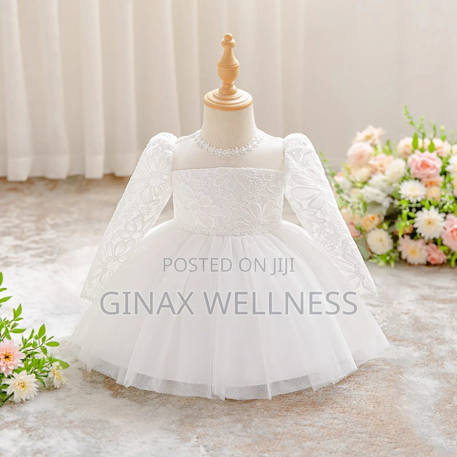 Baby Girls' Lace Dress With Long Sleeves and Tulle Skirt