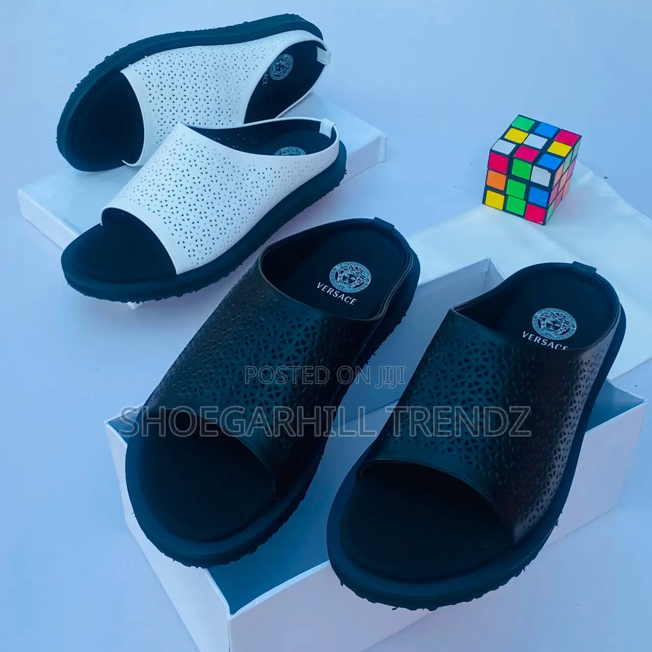 Versace Perforated Covered Palm Slippers