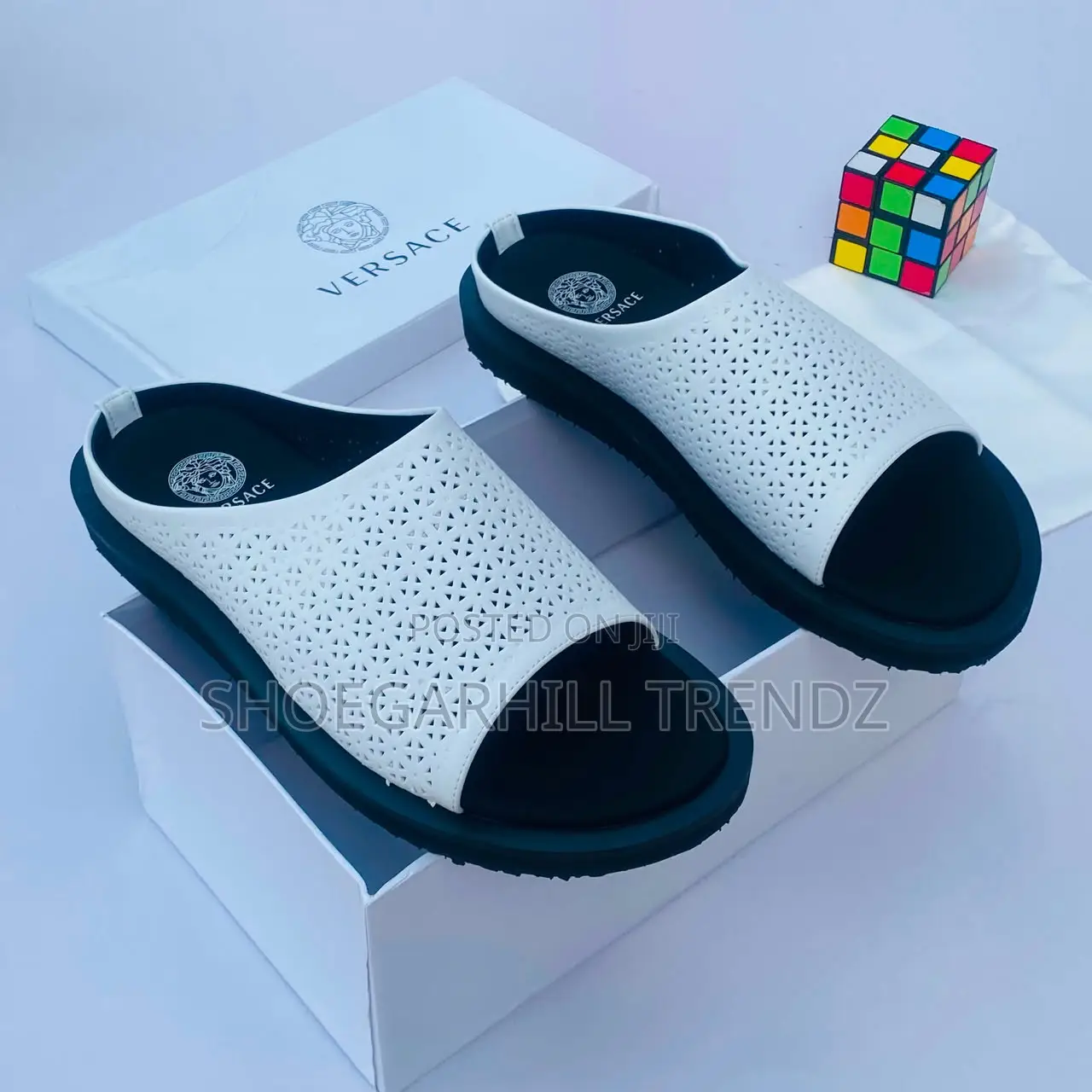 Versace Perforated Covered Palm Slippers