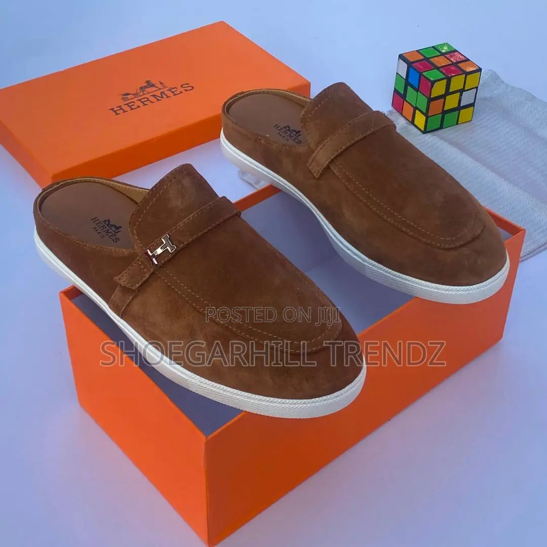Hermes Men's Quality Suede Half Shoe Loafers With Buckle