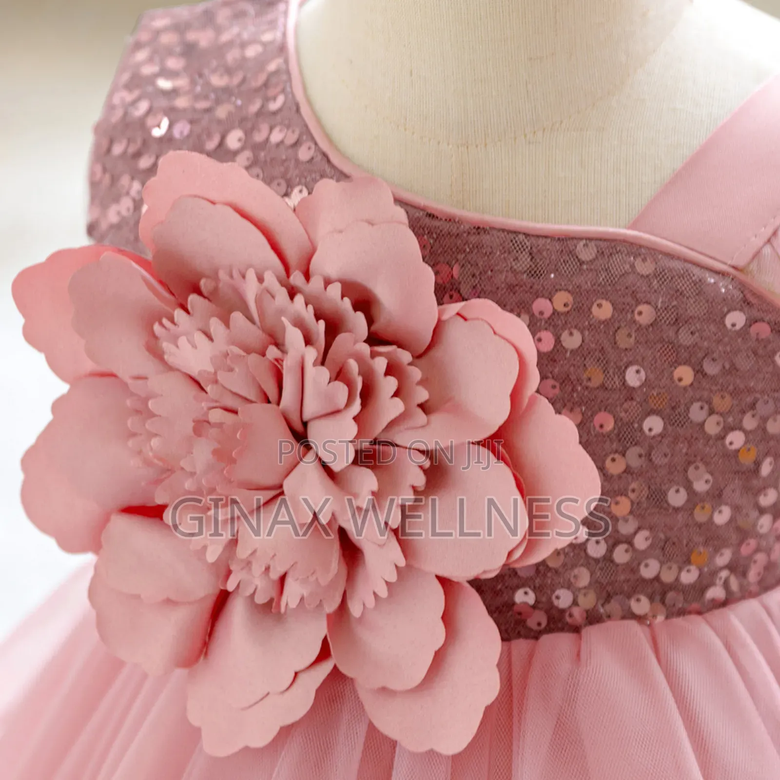 Baby Girls Pink Flower Princess Dress With Sequin and Floral (3-12m)