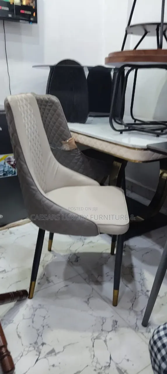 Modern High-Back Dining Chair With Gold Tips