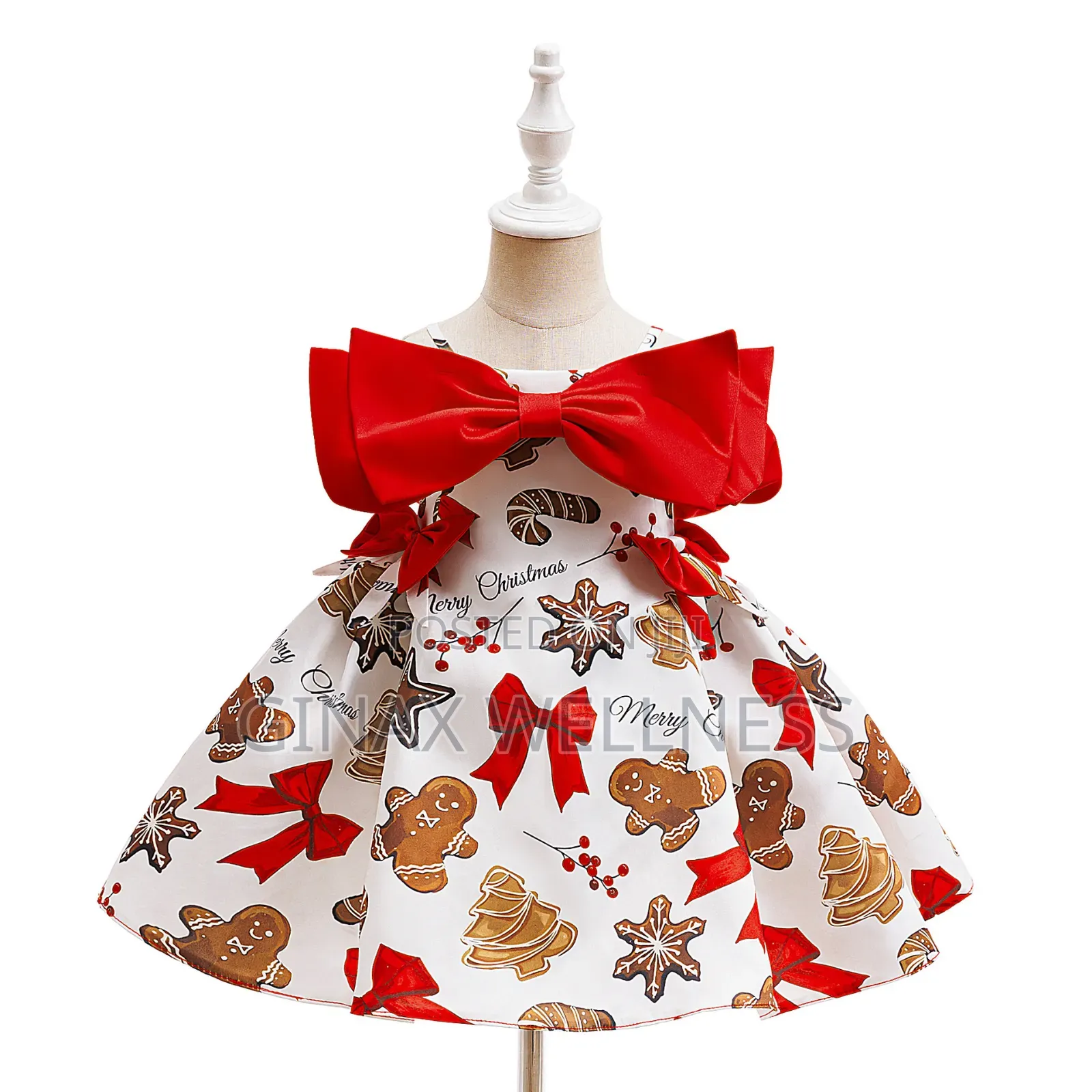 Baby Girls Christmas Princess Dress With Fancy Red Bow (6-12 Months)