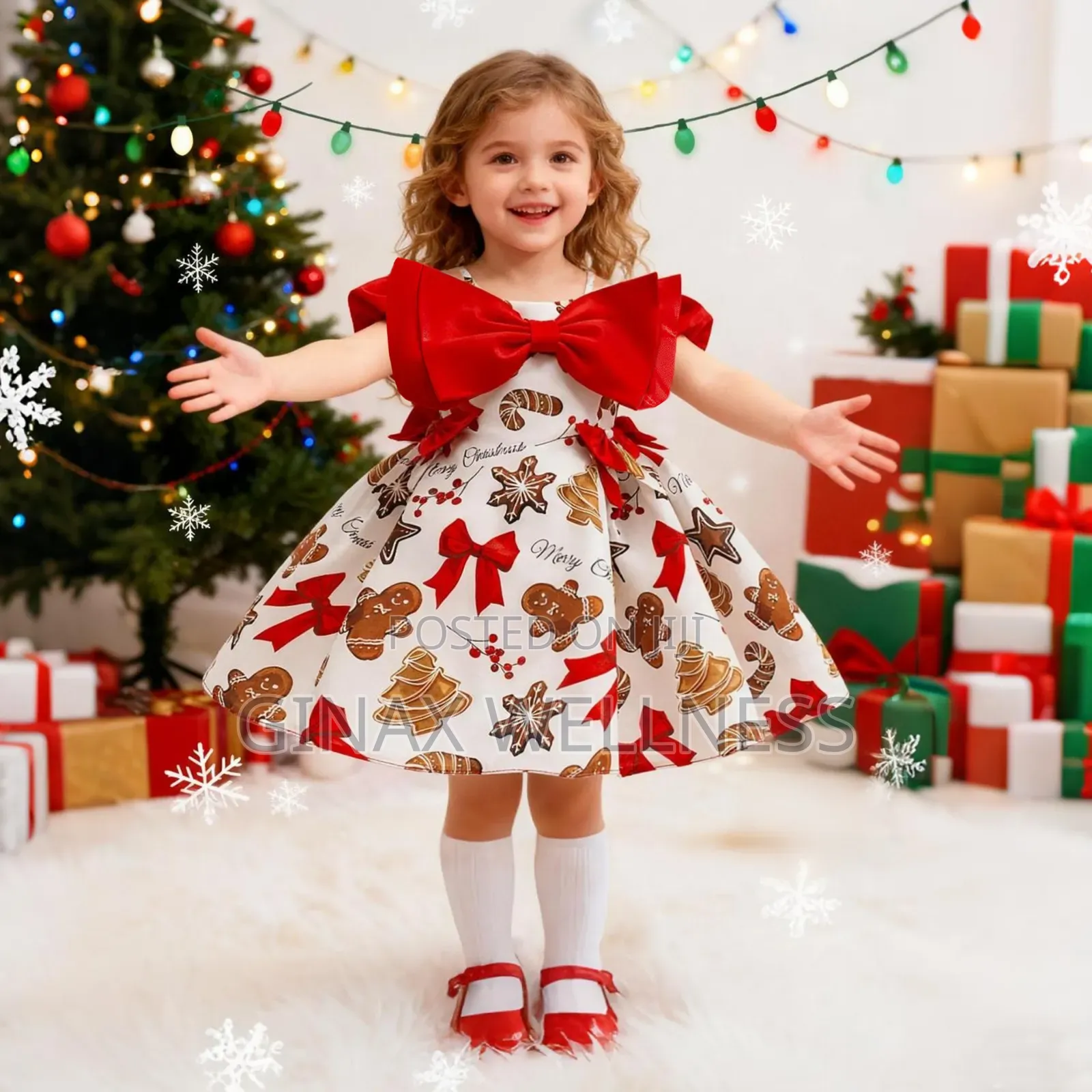Baby Girls Christmas Princess Dress With Fancy Red Bow (6-12 Months)