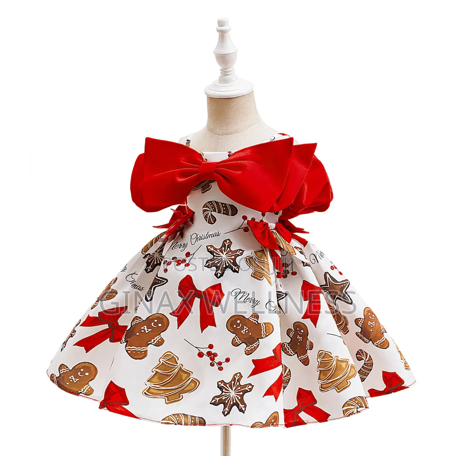Baby Girls Christmas Princess Dress With Fancy Red Bow (6-12 Months)