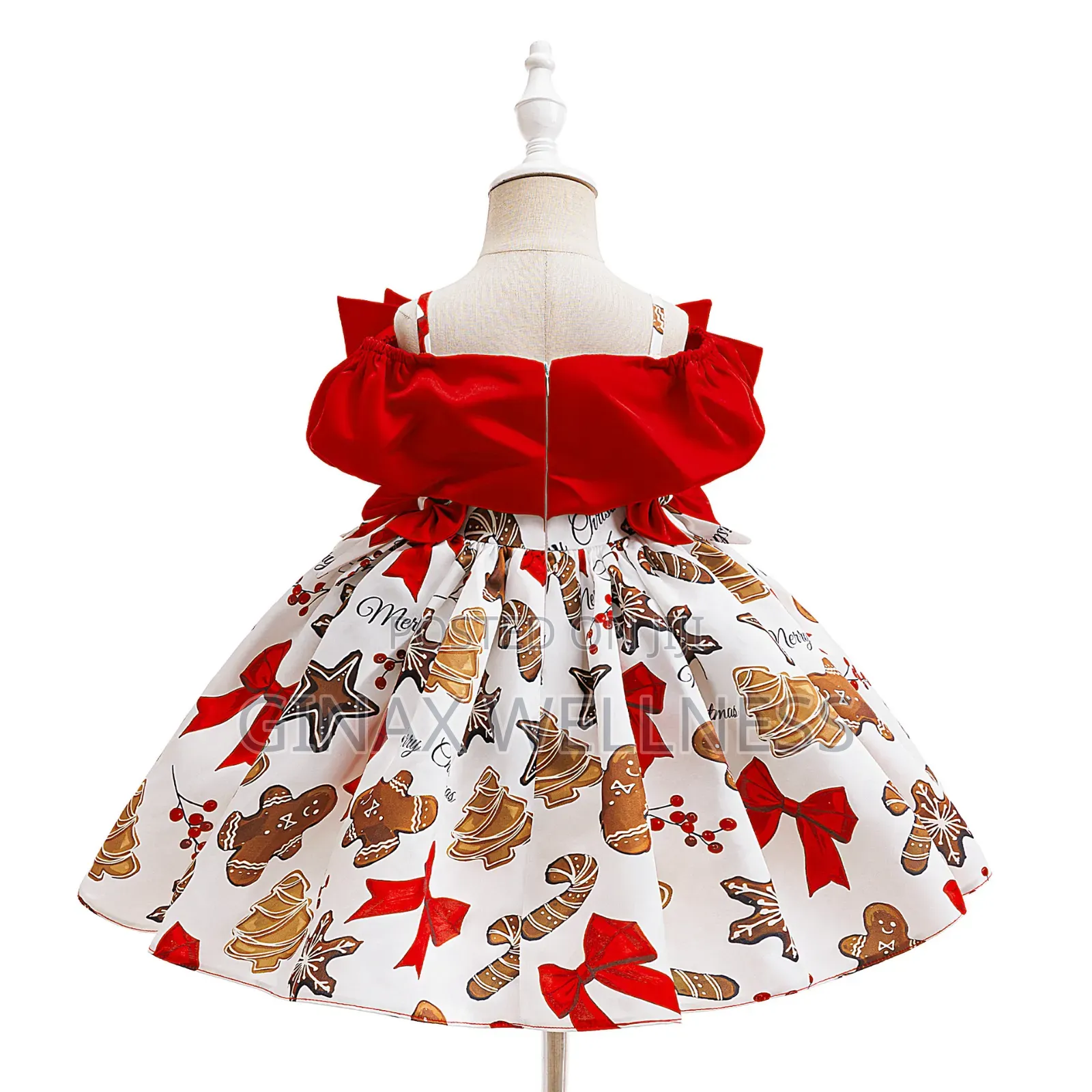 Baby Girls Christmas Princess Dress With Fancy Red Bow (6-12 Months)
