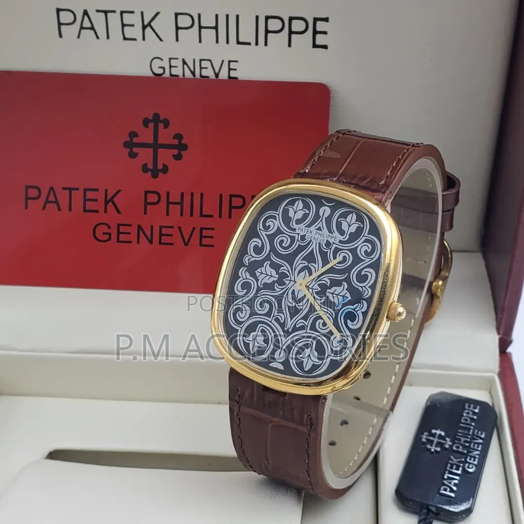 Luxury Patek Phillipe Geneve Flat Leather Moon Face Watch