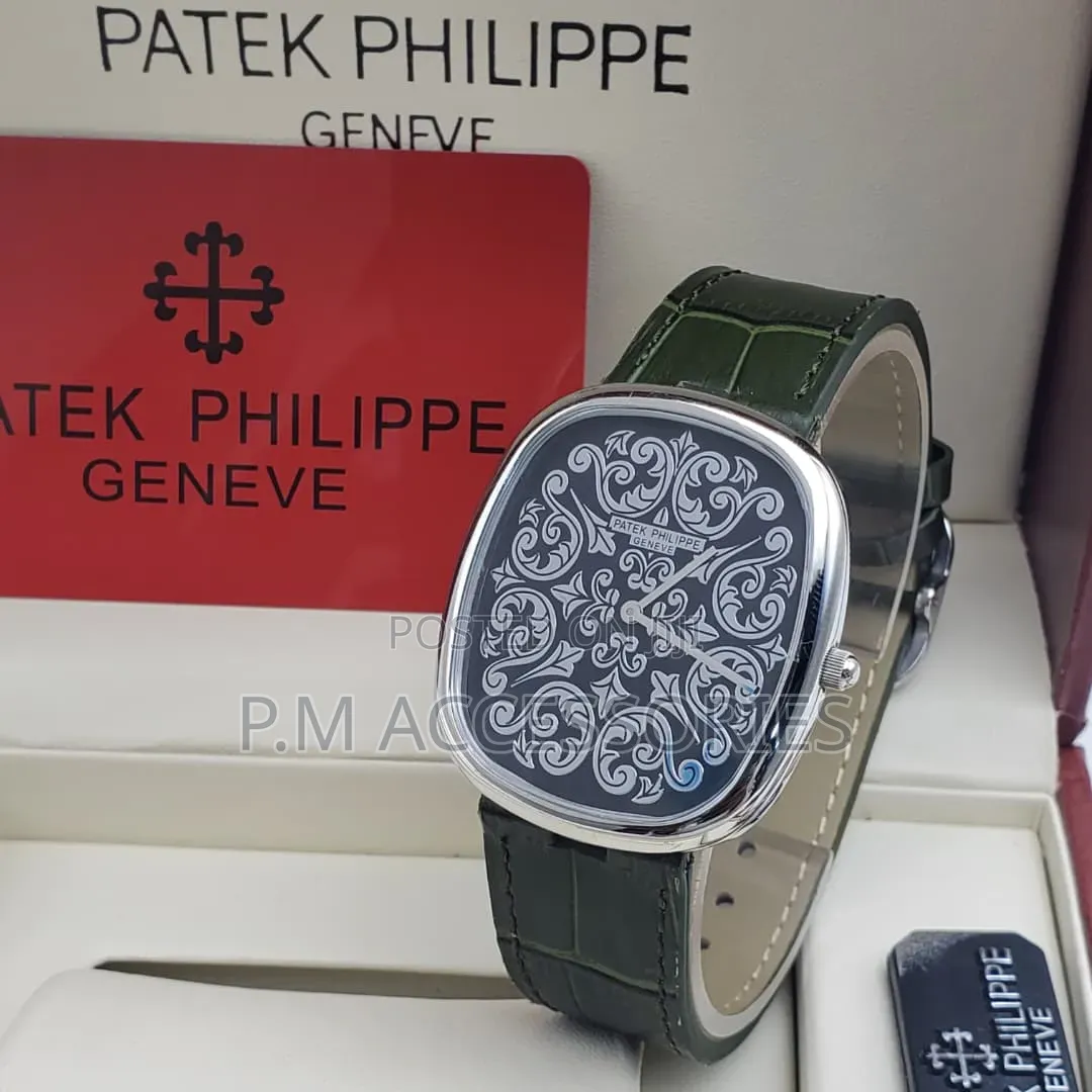 Luxury Patek Phillipe Geneve Flat Leather Moon Face Watch