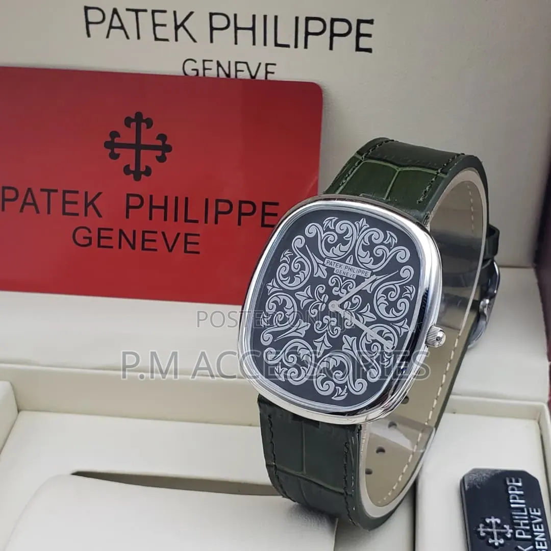 Luxury Patek Phillipe Geneve Flat Leather Moon Face Watch