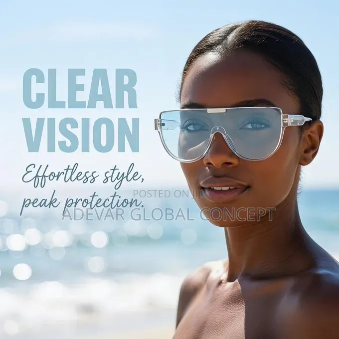 Women's Oversized One-Piece Sunglasses, UV400 - Blue Resin Lenses