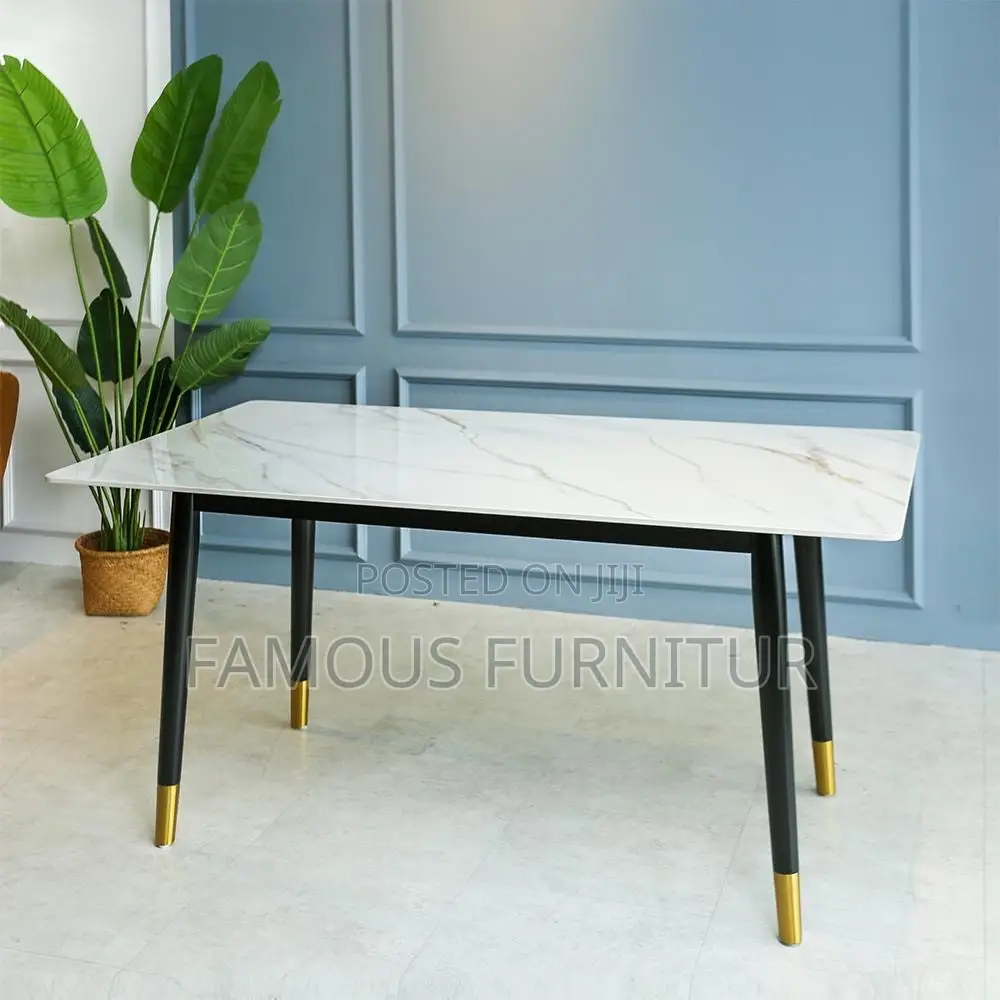 Rectangular Dining Table Featuring a White Faux-Marble