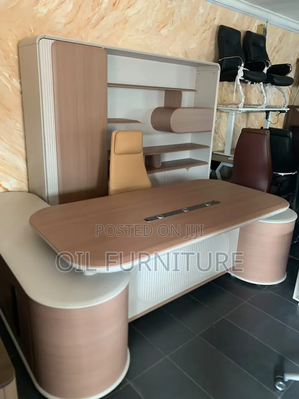 Executive Luxury Office Desk Set With Matching Wall Credenza & Storage