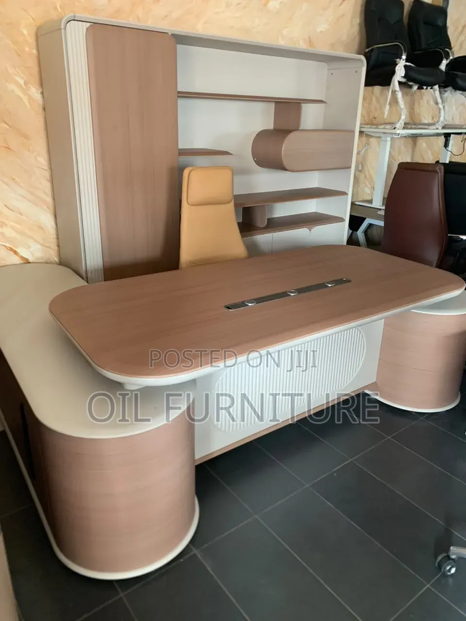 Executive Luxury Office Desk Set With Matching Wall Credenza & Storage