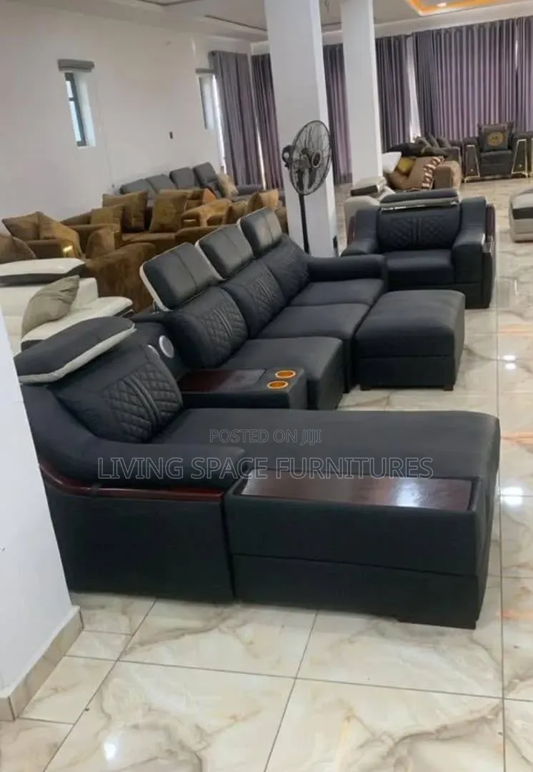 Luxury L Shape Sofa Leather Chairs by 7seaters With Center Table