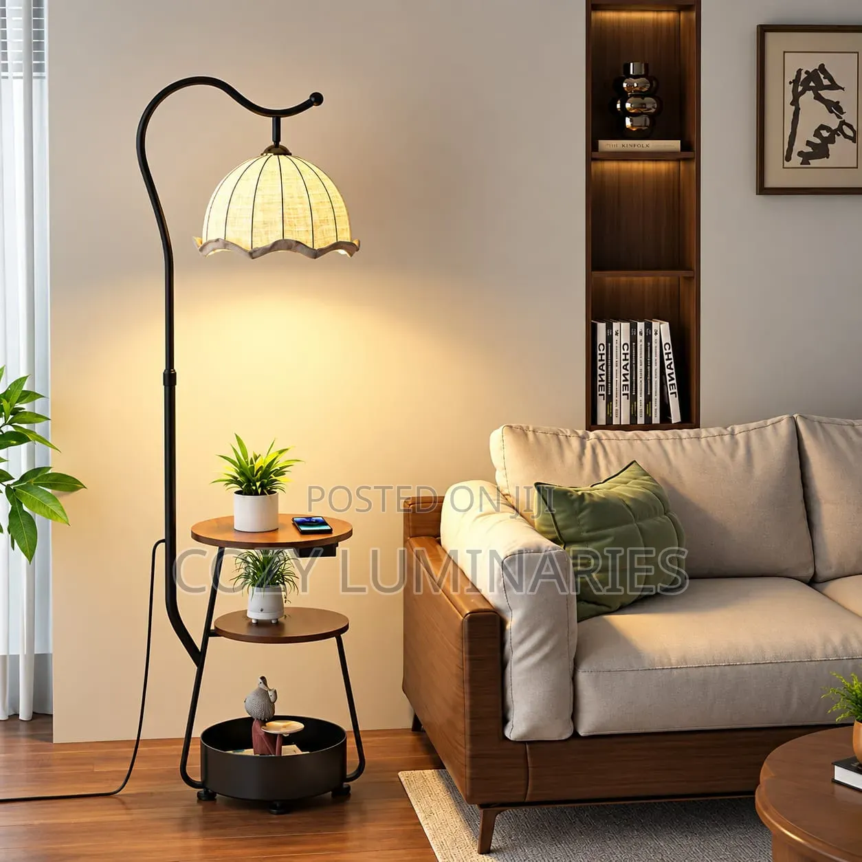 Luxury Floor Lamp With Side Table | Wireless Charging + USB Port