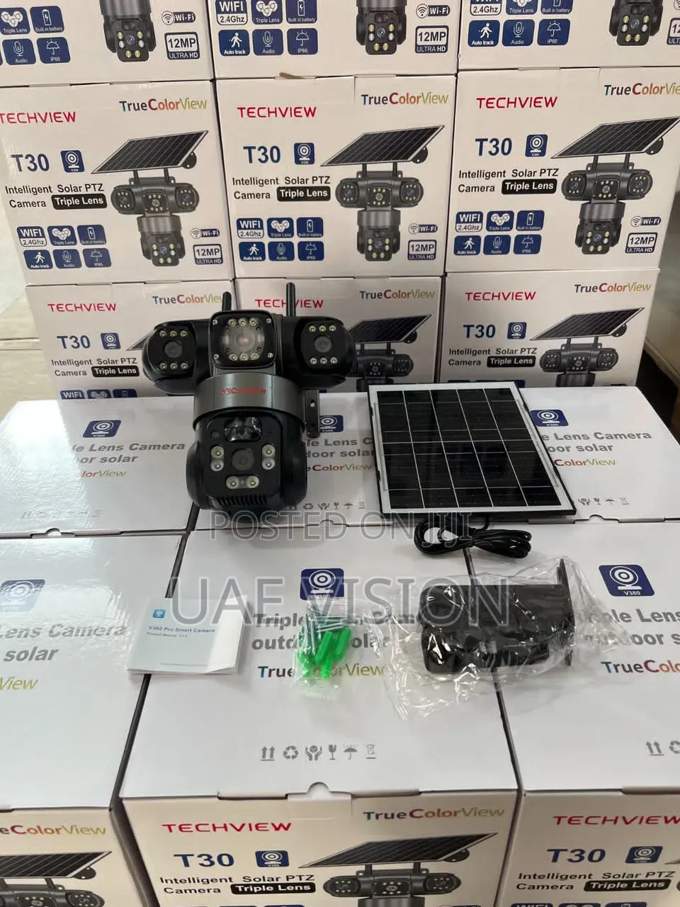3 Lens Solar Camera Wi-Fi V380 12MP High Quality
