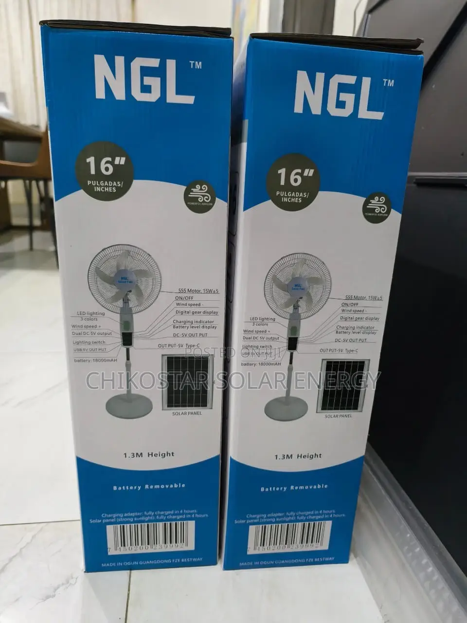 NGL 16” Solar Fan – Rechargeable Solar Multifunctional Electric Fan