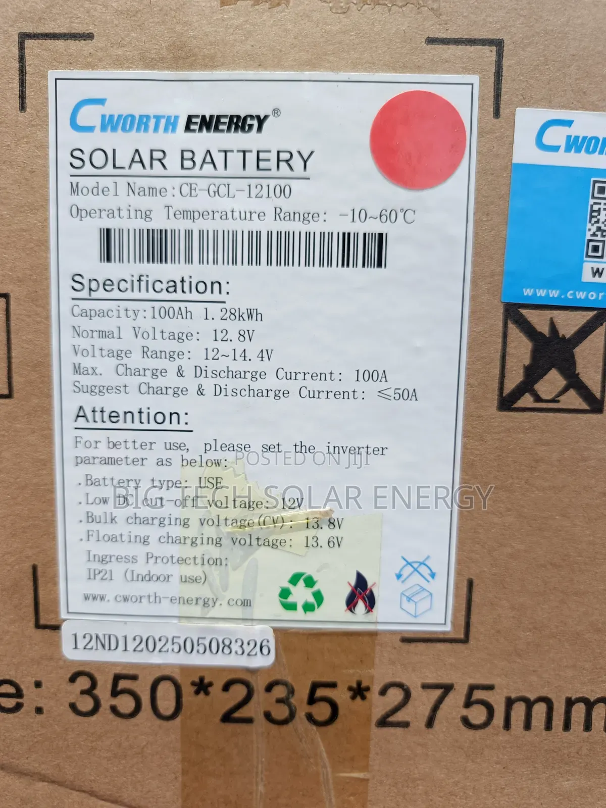 100ah 1.28kwh Cworth Energy Lithium Ion Battery