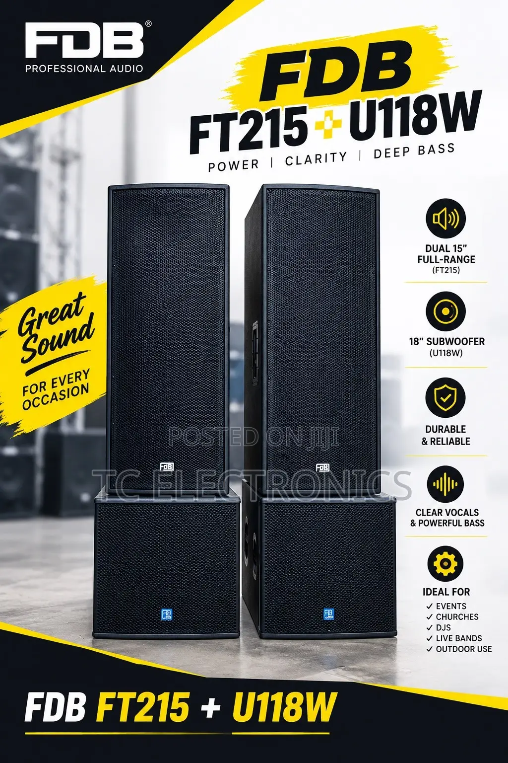 FDB FT215 Full-Range Speaker Paired With the FDB U118W 18-Inch Sub