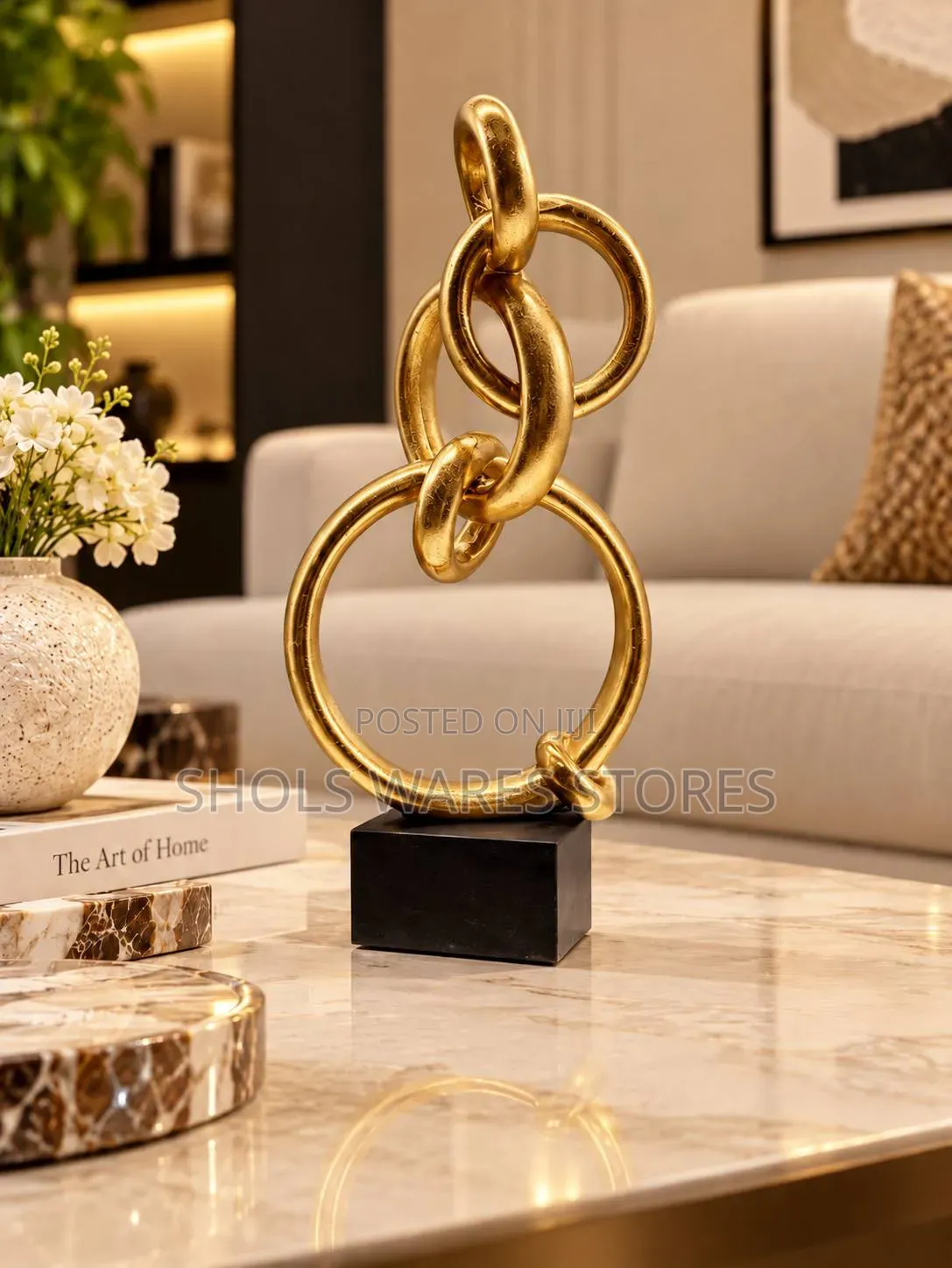 Luxury Gold Round Chain Link Decor - Modern Art Sculpture