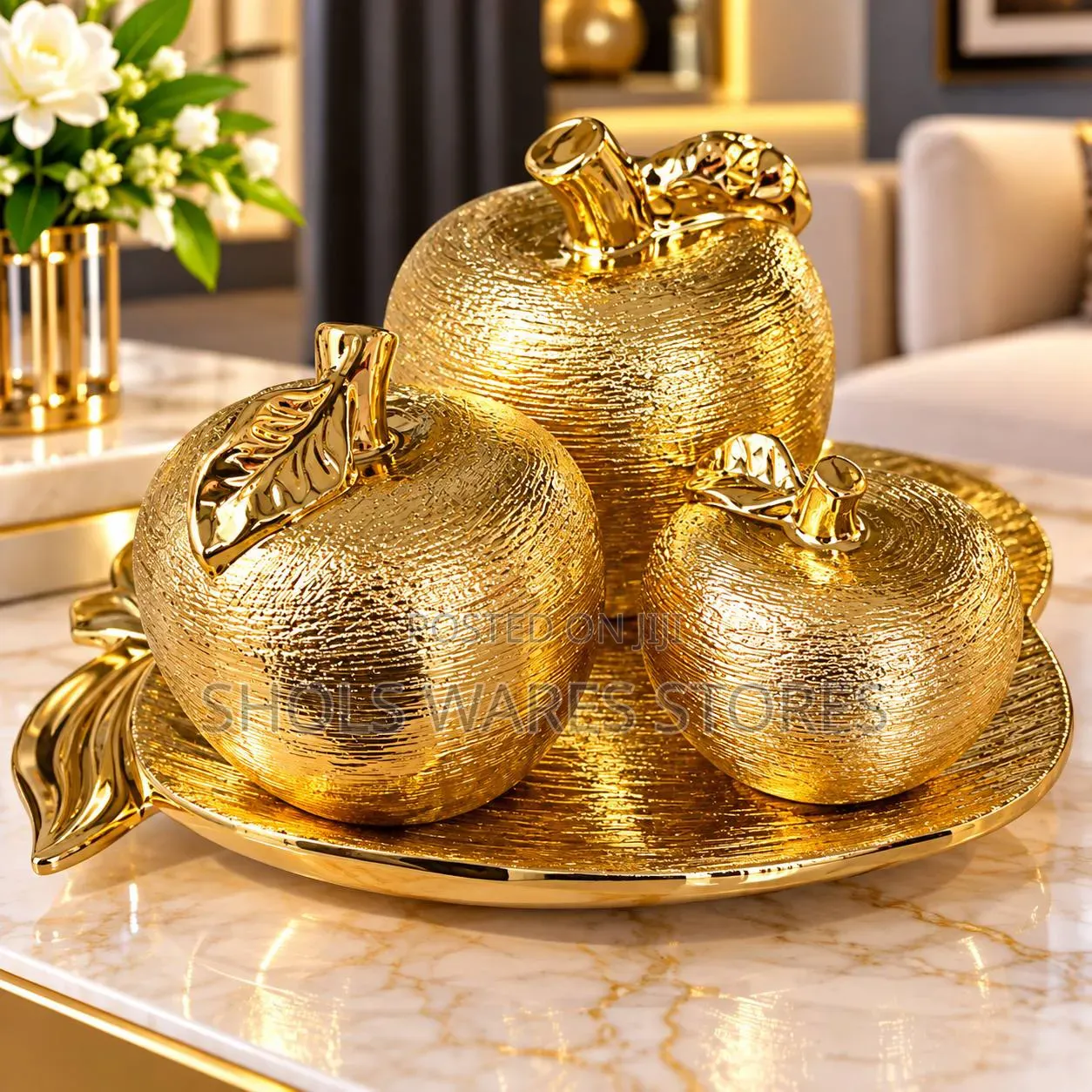 Golden Apple Decor - 3pcs With Tray