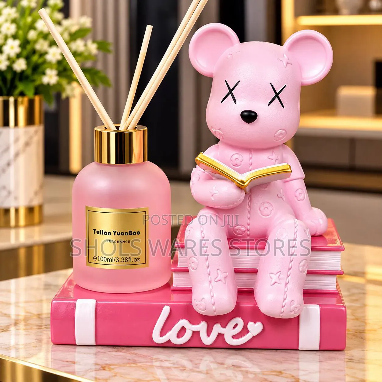 Cute Pink Bear Reed Diffuser Holder With 100ml Fragrance