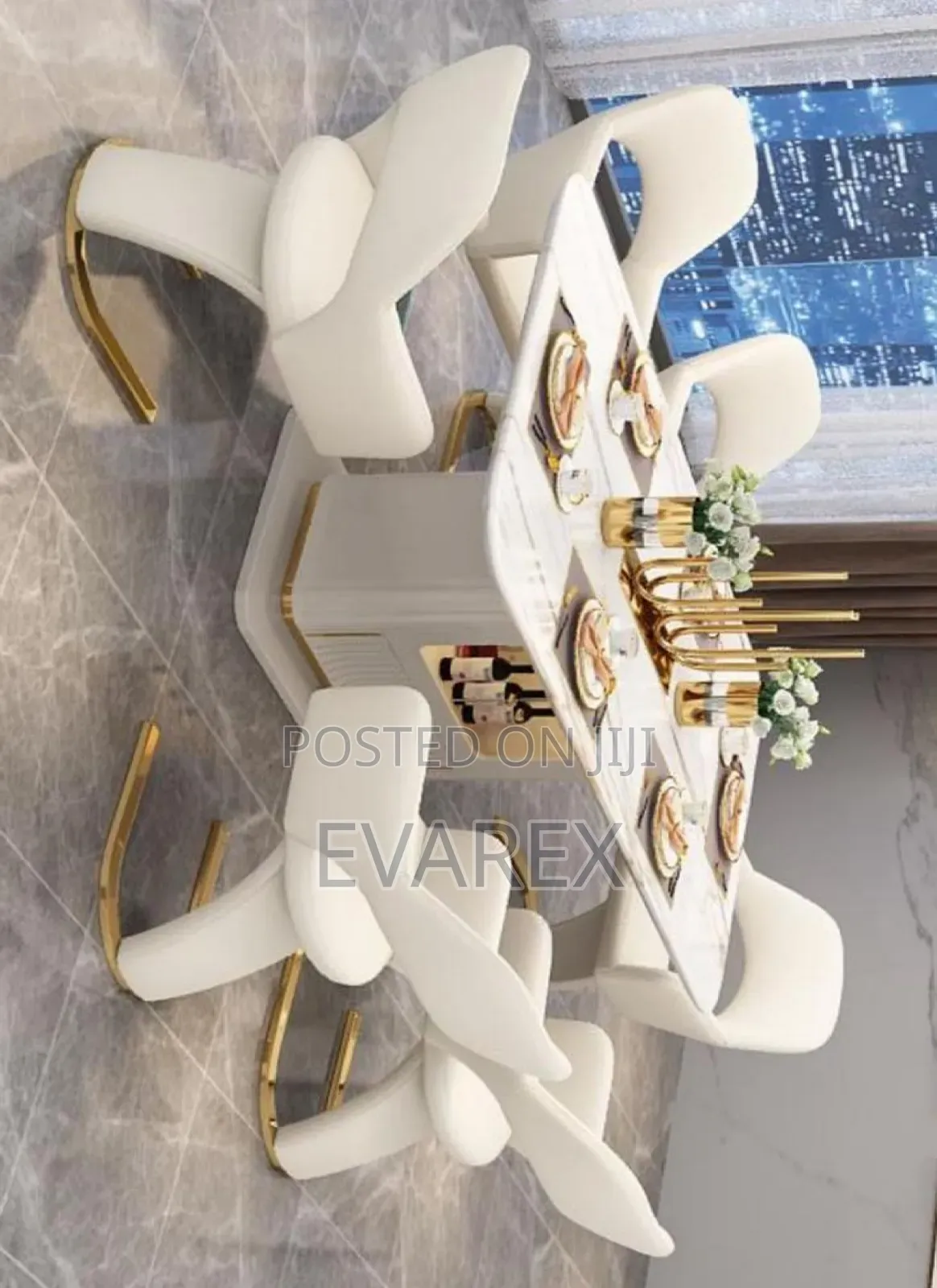 Exotic Dining Set of 6 Chairs. Milk/Gold