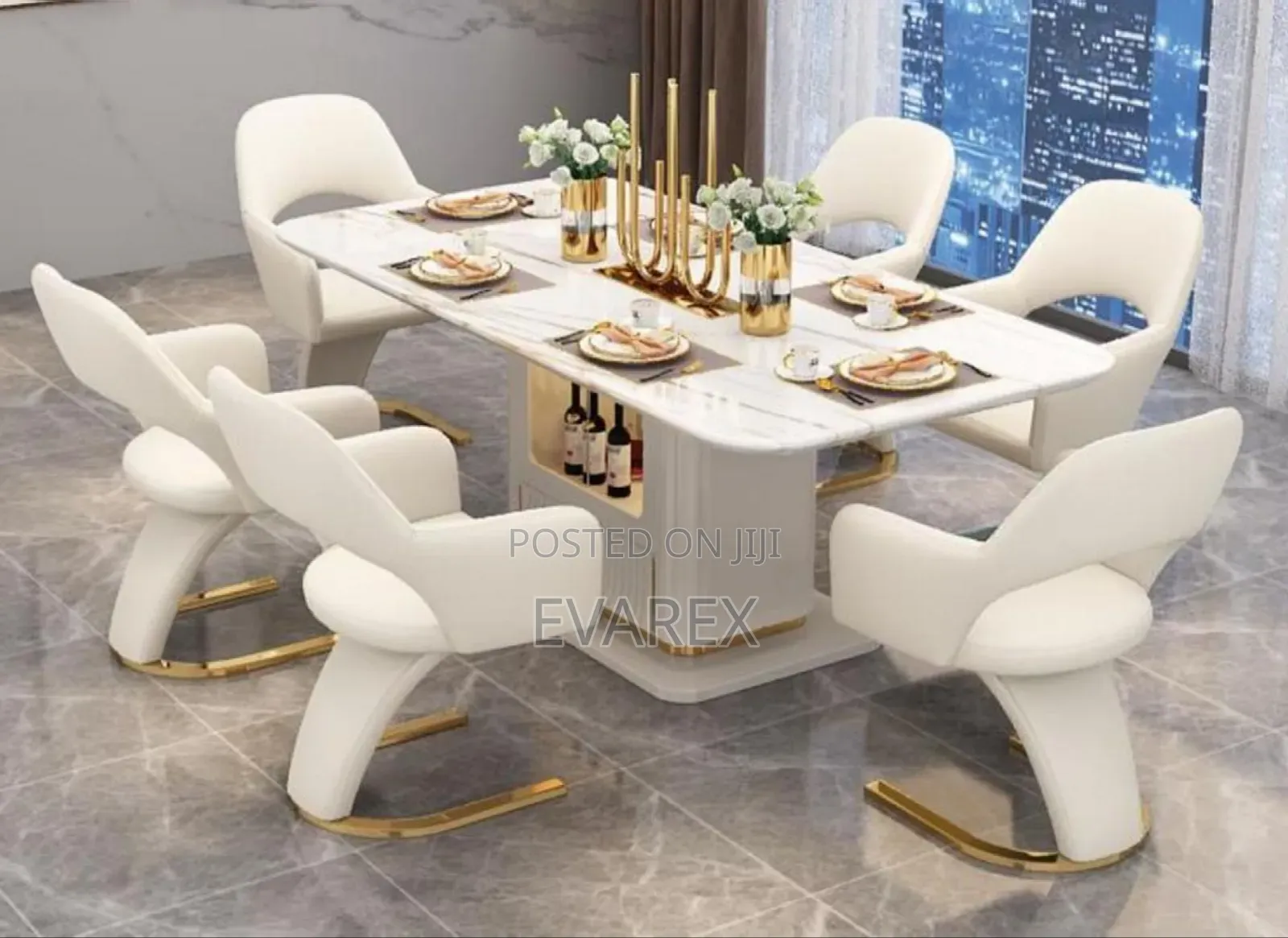 Exotic Dining Set of 6 Chairs. Milk/Gold